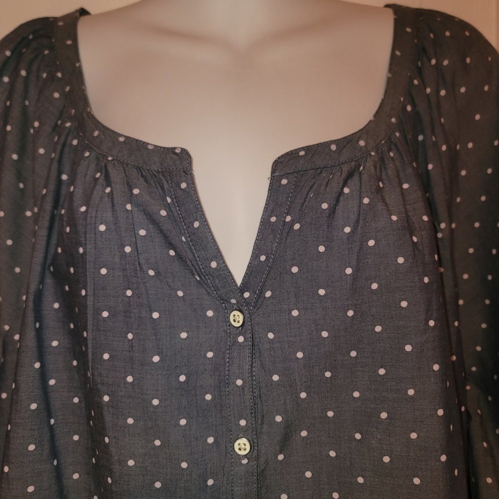 OLD NAVY - Plus Size - XXL - Gray-Blue Polka Dot Long Sleeve Top Blouse - Picture 3 of 7